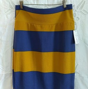 NWT Lularoe Cassie skirt large mustard/periwinkle